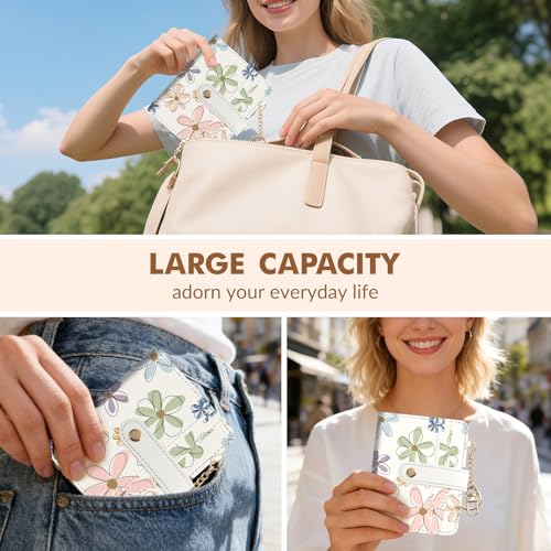 Women Wallet, RFID Blocking Bifold PU Leather Wallet, Small Slim Compact Purse with Clear ID Window & Zipper Coin Pocket, Credit Card Holder for Ladies,1 ID window 8 Card Slots,Line drawing - color: Line drawing