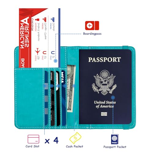 TOURSUIT RFID Blocking Passport Holder, Leather Travel Wallet, Light Blue - color: Light Blue