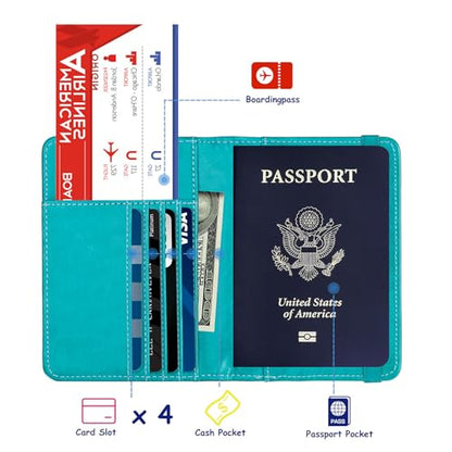 TOURSUIT RFID Blocking Passport Holder, Leather Travel Wallet, Light Blue - color: Light Blue