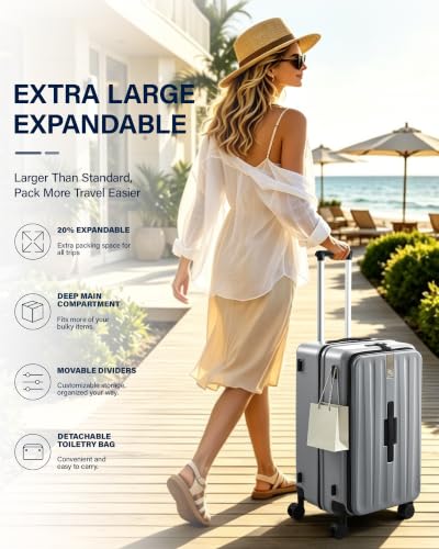 Hanke 20 Inch Top Opening Expandable PC Carry On Luggage with TSA Lock,50L - color: Grey, size: 20 Inch