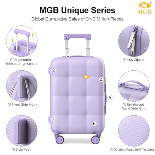 MGB 24 inch Luggage with Spinner Wheels TSA Travel Suitcase, Purple - color: Purple, size: Checked 24 Inch