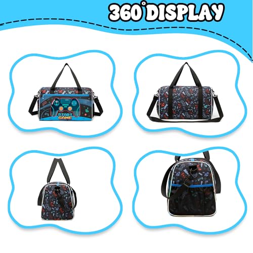 Kids Luggage Sets with Wheels Boys Travel Softside Suitcases 16" Carry on Suitcase with Duffle Bag Boys Luggage Sets Airline Approved - color: Game