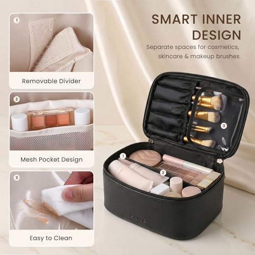 Prite 2 Pcs Makeup Bag Set Travel Cosmetic Case with Clear Toiletry Bag - color: Black