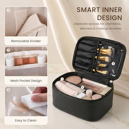 Prite 2 Pcs Makeup Bag Set Travel Cosmetic Case with Clear Toiletry Bag - color: Black