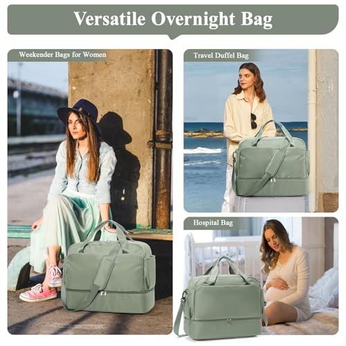 Travel Duffel Bag with Shoes Compartment, Carry-on Weekender Bags for Women - color: Olive Green 3Pcs Set