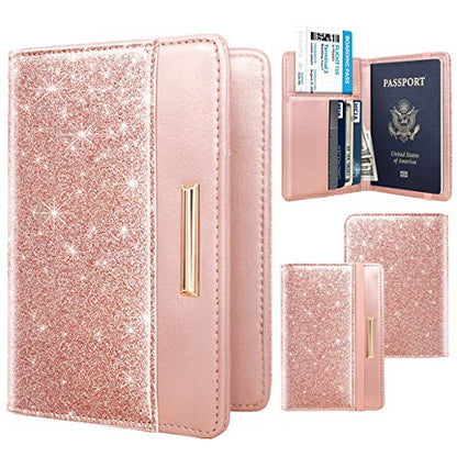 Coco Rossi Passport Holder for Travel Women Slim RFID Passport Cover Wallet - color: Glitter Rose