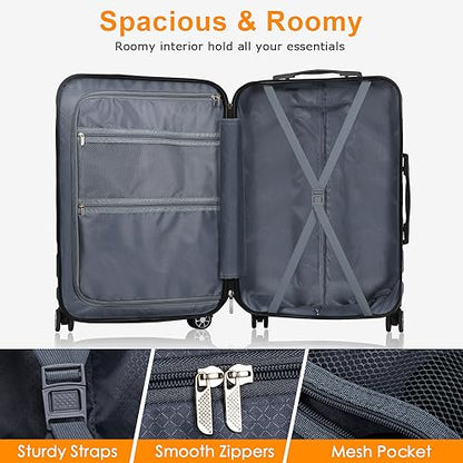 Luggage Sets Hardside Lightweight Suitcase with Spinner Wheels TSA Lock, 3-Piece Set (20/24/28) - color: Silver