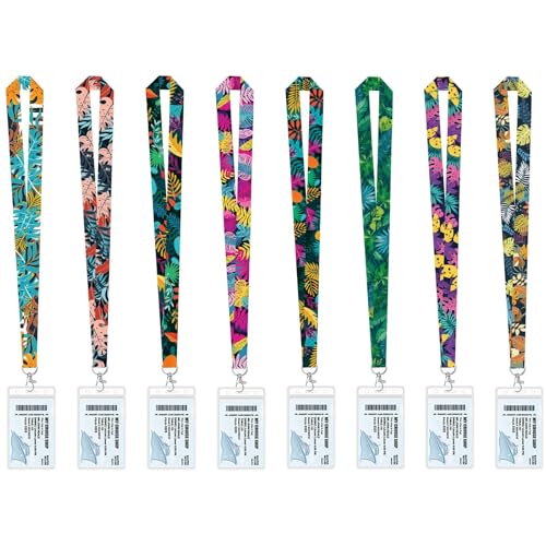 8 Cruise lanyards for Ship Cards with Retractable id Badge Holder - Waterproof Rainforest Design for Cruise Must Haves - color: 8