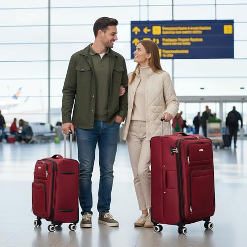 Softside Suitcase Sets 2 Piece(20/30in) w/Front Open Pocket - color: Red, size: 2-Piece Set (20"/30'')