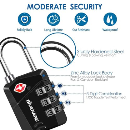 2 Pack TSA Approved Travel Luggage Locks, Metal Combination Lock, Alloy Keyless 3-Digit Padlocks, TSA Accepted Compatible Padlock for Gym Locker, Golf Bag Case, Backpack, Black-by GIVERARE
