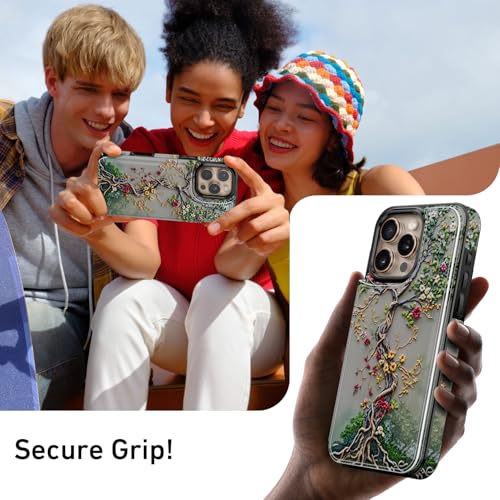 FUNMIKO for iPhone 16 Pro Max Wallet Case, Card Holder, RFID-Blocking - color: Blooming Tree of Life, size: iPhone 16 Pro Max