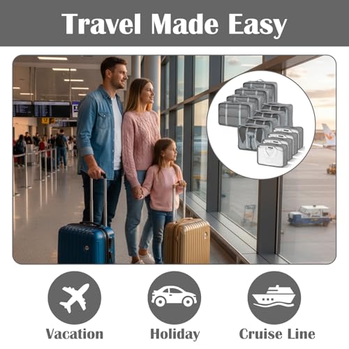12 Pcs Packing Cubes for Suitcase, 3-Sizes Luggage Packing Organizers for Travel Accessories Hiking Camping Backpacking Clothes(Grey, L, M, S Size)