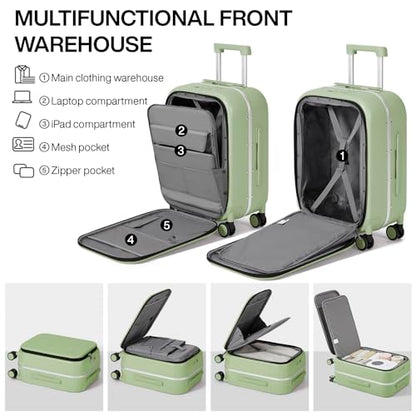 mixi Luggage Suitcase with Spinner Wheels, 24'' Checked Travel Luggage Aluminum Frame PC Hardside with TSA Lock & Cover - Avocado Green - color: Avocado Green, size: 24-inch
