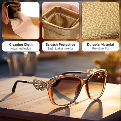 Soft Sunglasses case | Large Glasses Case Holder - Eyeglass Pouch Squeeze Top | Glasses pouch Lightweight Extra Layers - color: Gold