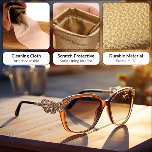 Soft Sunglasses case | Large Glasses Case Holder - Eyeglass Pouch Squeeze Top | Glasses pouch Lightweight Extra Layers - color: Gold