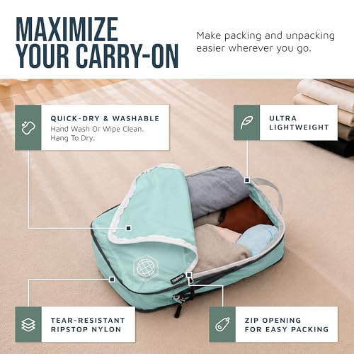 TRIPPED Travel Gear Compression Packing Cubes for Carry-On Travel 6-Pack - color: Dusty Teal and White, size: 6 Piece