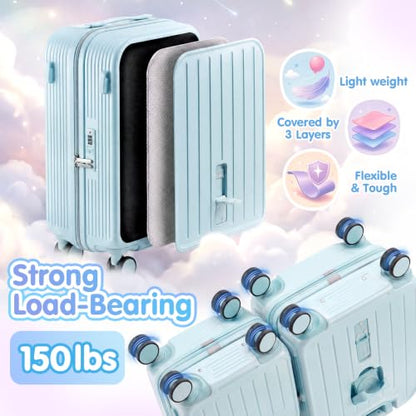 Ride On Suitcase for Kids 2 Piece Carry On Luggage Set (Light Blue) - color: Light Blue