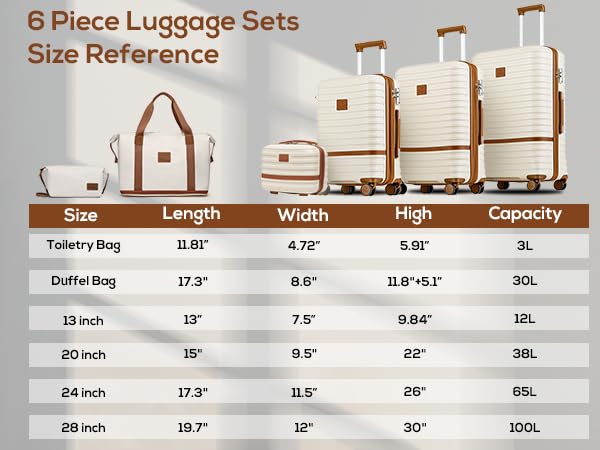 Joyway Luggage Set 3 Piece Suitcase Sets with Spinner Wheel,Hardside Expandable Travel Laggage with TSA Lock (13/20/24/28 White brown - color: White brown, size: 6 piece set (13/20/24/28inch)