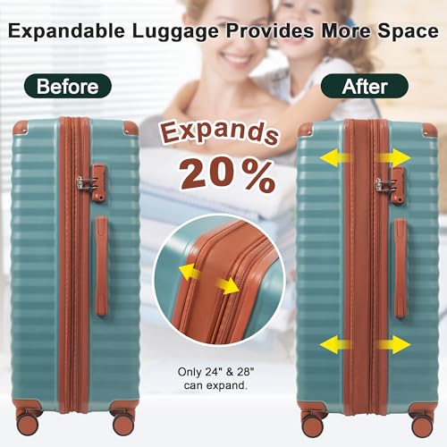 Merax Hardside Luggage Set,5 Piece Front Opening Suitcase Set.blue green - color: Antique blue green, size: 5 Piece(20/24/28/DB/TB)
