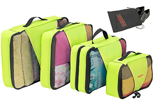 Valyne Packing Cubes 4-pcs Set, Luggage Travel Organizer Bags with a Free Laundry/shoe Bag
