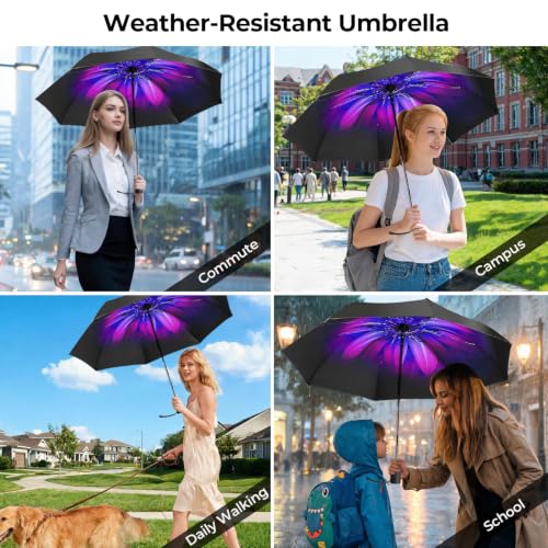 LLanxiry Compact Travel Umbrella, Windproof Automatic Umbrellas for Rain - color: (Orchid)