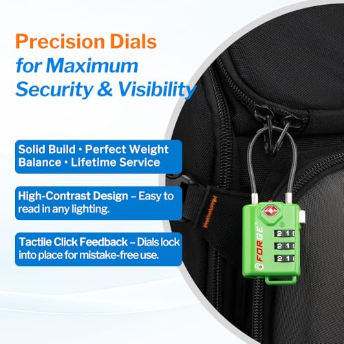 Forge TSA Approved Luggage Locks, Open Alert Cable Lock, Green, 2 Pack - color: Green 2 PK
