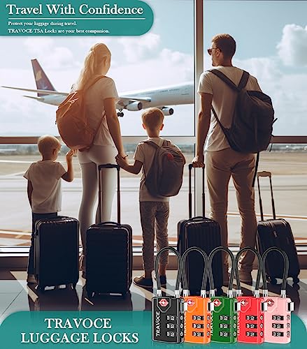 TRAVOCE TSA Approved Luggage Locks, Combination Cable Locks, Orange 6 Pack - color: Orange 6 Pack