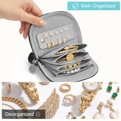 TOPEAST Quilted Travel Jewelry Case for Women, Puffer Jewelry Organized Bag - color: Black-Shell