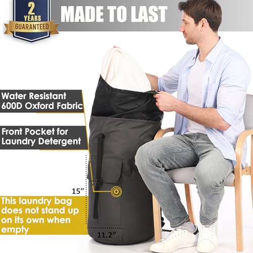 Backpack Laundry Bag, 115L Heavy Duty Extra Large College Laundry Backpack, Dirty Clothes Bag with Shoulder Straps, Laundry Hamper Bag with Drawstring Closure for College Dorm, Apartment Charcoal grey - color: Charcoal grey