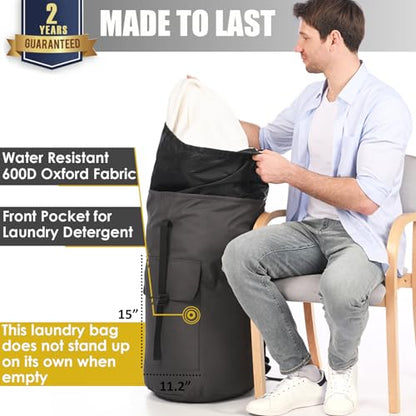 Backpack Laundry Bag, 115L Heavy Duty Extra Large College Laundry Backpack, Dirty Clothes Bag with Shoulder Straps, Laundry Hamper Bag with Drawstring Closure for College Dorm, Apartment Charcoal grey - color: Charcoal grey