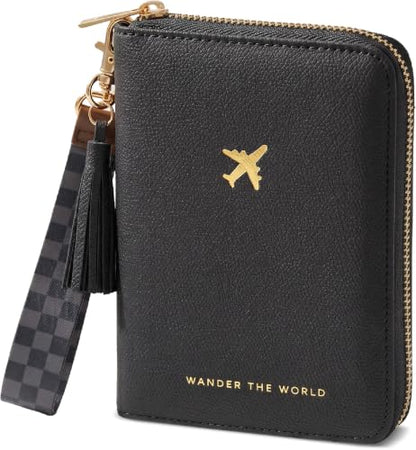 Beautiful Passport Holder And Travel Wallet with Wristlet Strap - color: Black