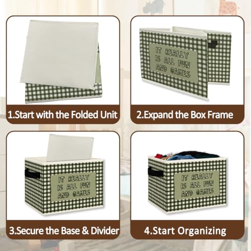 Green Gingham Kids Playroom Storage Bins Box Collapsible Basket - color: Color09