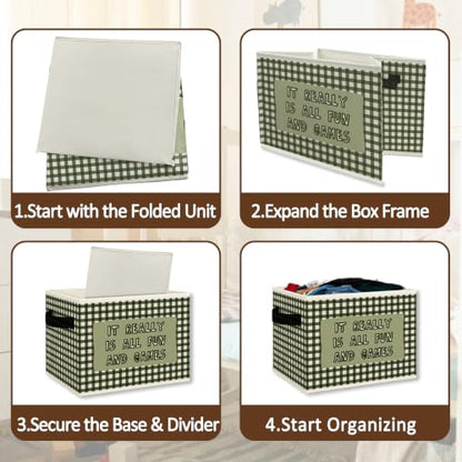 Green Gingham Kids Playroom Storage Bins Box Collapsible Basket - color: Color09