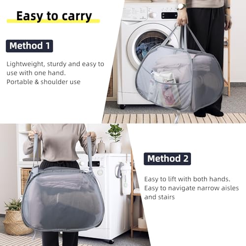 Collapsible Laundry Basket, 90L Mesh Pop-up Hamper with Handles - color: White, size: Square-Mesh，1 Pack