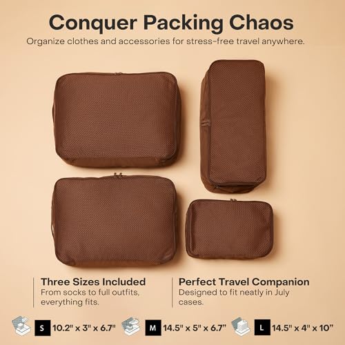 July Packing Cells, 4 Set Packing Cubes, Luggage Organizer Bags, Dark Brown - color: Dark Brown