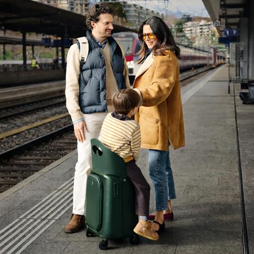 MiaMily Carry On Plus Ride-On Luggage with Built In Seat for Kids & Adults - color: Forest Green