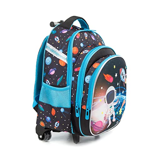 Meetbelify Boys Rolling Backpack Kids Backpacks with Wheels for Elementary Student School Bags Trolley Trip Luggage - color: A Dark Blue