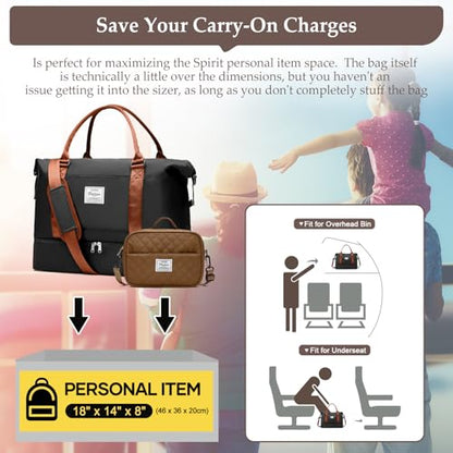 Weekender Bags for Women,Personal Item Travel Bag with Shoes Compartment - color: B-BlackBrown-3PCS-4051, size: Large