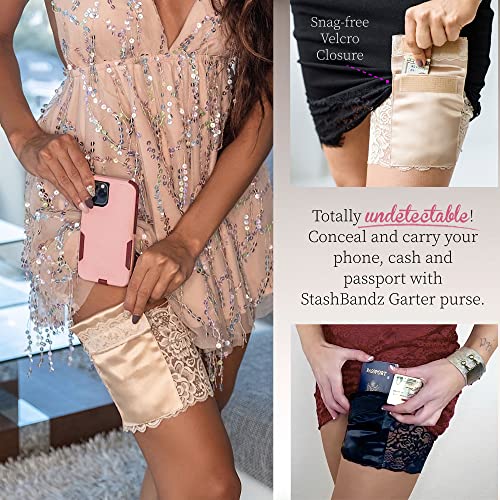 Stashbandz Garter Purse Leg Wallet Phone Purse 2 Pockets - color: Beige, size: Small
