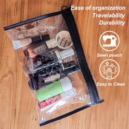 Clear Makeup Bag 3 Pack, PVC Toiletry Bag, Zipper, Travel Cosmetic Pouch