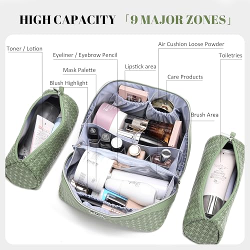 BOYATU Travel Makeup Bag for Women: Four Leaf Clover 3 Pcs Set Cosmetic Bag - color: M-01Green
