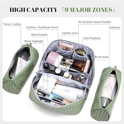 BOYATU Travel Makeup Bag for Women: Four Leaf Clover 3 Pcs Set Cosmetic Bag - color: M-01Green