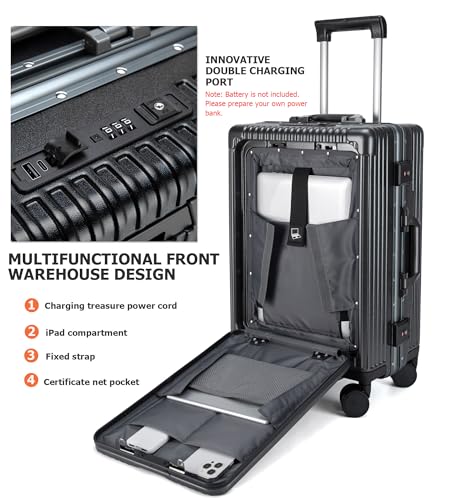 feilario PC Hardside Carry On Luggage, Aluminum Frame, TSA Lock, Cup Holder - color: A4-Grey (zipperless closure), size: 22.5"