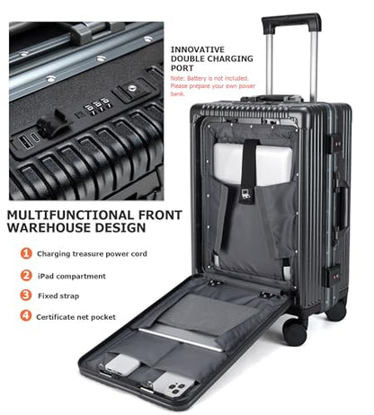 feilario PC Hardside Carry On Luggage, Aluminum Frame, TSA Lock, Cup Holder - color: A4-Grey (zipperless closure), size: 22.5"