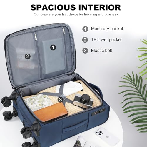 KROSER Softside Expandable Carry On Luggage with Front Business Pockets，20 Inch Suitcases with Spinner Wheels & Built-in TSA Lock, Durable Suitcase Rolling Luggage with USB Port, Haze Blue - color: Haze Blue-20, size: 20 inch