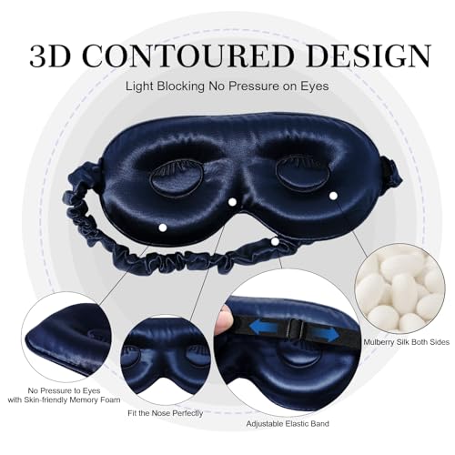 ZIMASILK Adjustable 22 Momme 100% Pure Mulberry Silk Sleep Mask - color: Navy Blue-adjustable