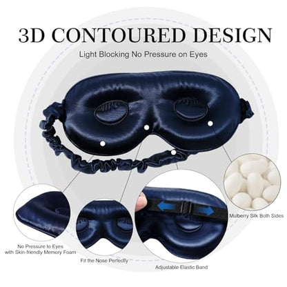 ZIMASILK Adjustable 22 Momme 100% Pure Mulberry Silk Sleep Mask - color: Navy Blue-adjustable