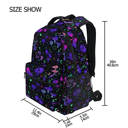Magic Mushrooms Moon Stars Witch Boho Backpack School Bookbag Lightweight Laptop Backpack for Men Women Kids - color: Mushrooms