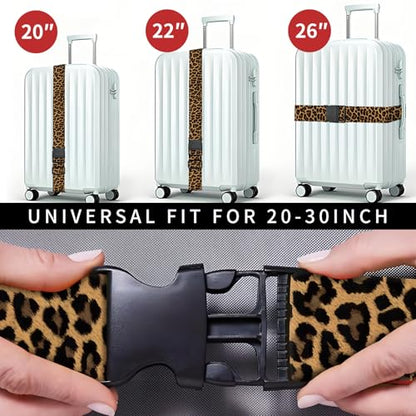 Luggage Straps for Suitcases, Heavy Duty Travel Belt with Quick-Release Buckle, Adjustable Suitcase Strap, Cute Luggage Accessories for Travel Brown Leopard Print - color: Brown Leopard Print