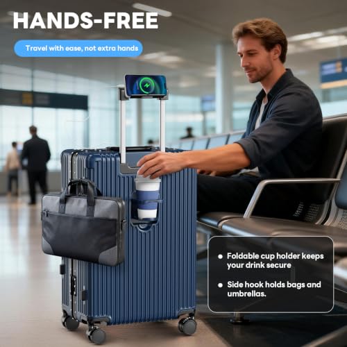 20 Inch Carry on Luggage with Front Pocket, Hard Shell Suitcase with Wheels - color: Blue